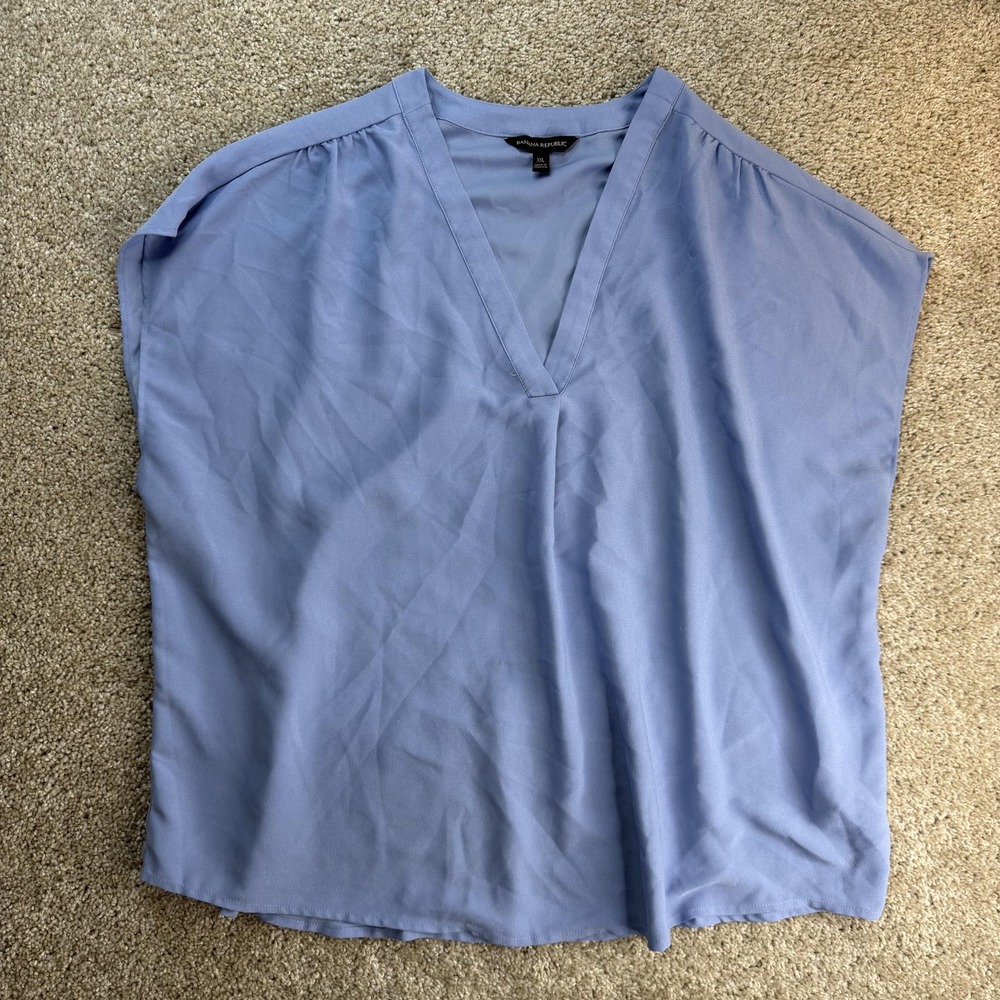 Banana Republic Blouse Womens 2XL Blue V Neck Cap Sleeve Woven Lightweight Top